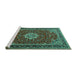 Sideview of Machine Washable Medallion Turquoise Traditional Area Rugs, wshtr1634turq