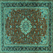 Square Medallion Turquoise Traditional Rug, tr1634turq