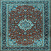 Square Machine Washable Medallion Light Blue Traditional Rug, wshtr1634lblu