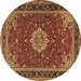 Round Medallion Brown Traditional Rug, tr1634brn