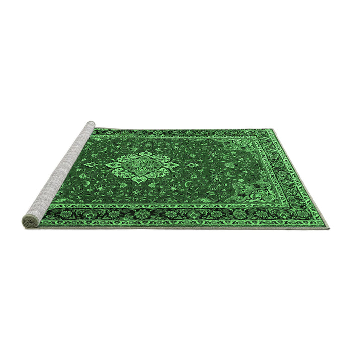 Sideview of Machine Washable Medallion Emerald Green Traditional Area Rugs, wshtr1634emgrn