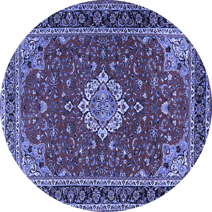 Round Machine Washable Medallion Blue Traditional Rug, wshtr1634blu