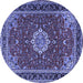 Round Machine Washable Medallion Blue Traditional Rug, wshtr1634blu