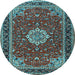 Round Medallion Light Blue Traditional Rug, tr1634lblu