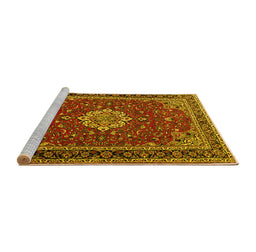 Sideview of Machine Washable Medallion Yellow Traditional Rug, wshtr1634yw