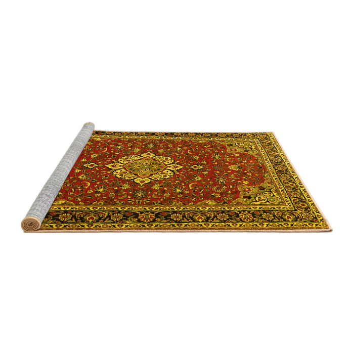 Sideview of Machine Washable Medallion Yellow Traditional Rug, wshtr1634yw