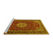 Sideview of Machine Washable Medallion Yellow Traditional Rug, wshtr1634yw