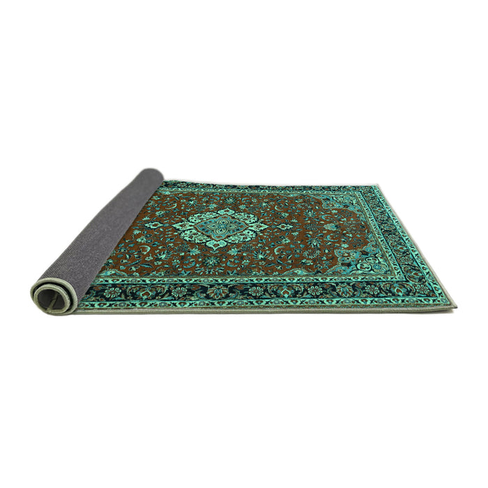 Sideview of Medallion Turquoise Traditional Rug, tr1634turq