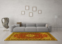 Machine Washable Medallion Yellow Traditional Rug, wshtr1634yw