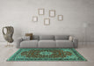 Machine Washable Medallion Turquoise Traditional Area Rugs in a Living Room,, wshtr1634turq