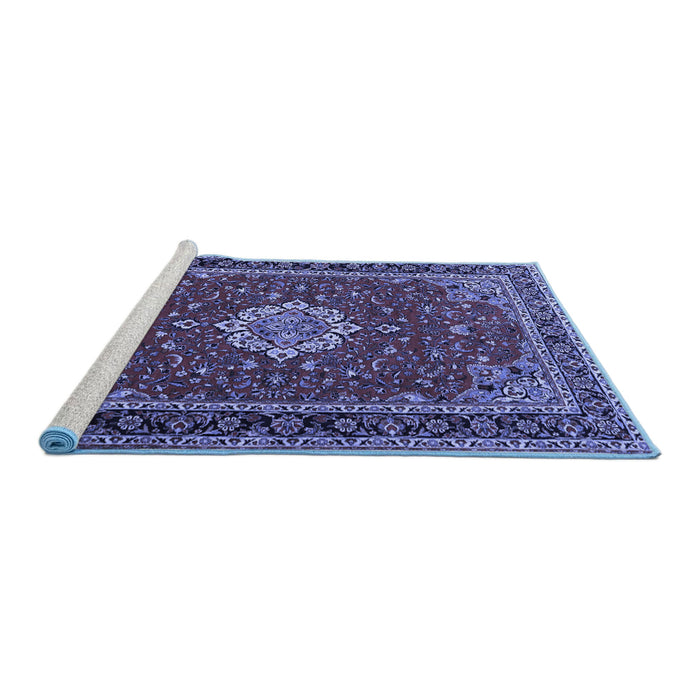 Sideview of Machine Washable Medallion Blue Traditional Rug, wshtr1634blu