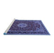 Sideview of Machine Washable Medallion Blue Traditional Rug, wshtr1634blu