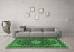 Machine Washable Medallion Emerald Green Traditional Area Rugs in a Living Room,, wshtr1634emgrn