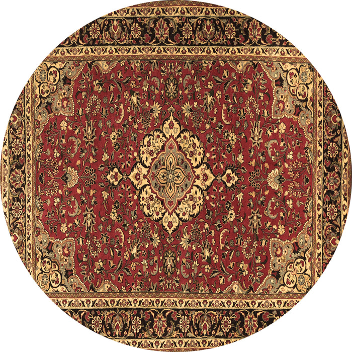 Round Machine Washable Medallion Brown Traditional Rug, wshtr1634brn