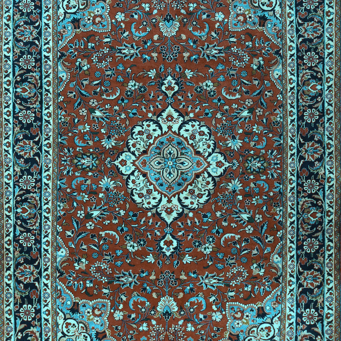 Machine Washable Medallion Light Blue Traditional Rug, wshtr1634lblu