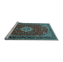 Sideview of Machine Washable Medallion Light Blue Traditional Rug, wshtr1634lblu