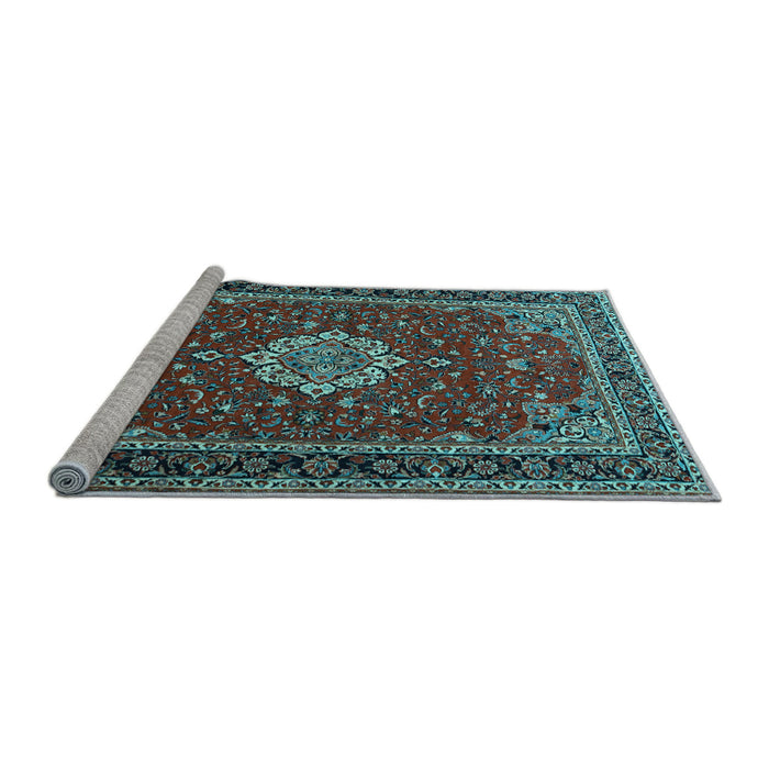 Sideview of Machine Washable Medallion Light Blue Traditional Rug, wshtr1634lblu