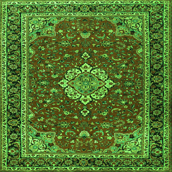 Round Machine Washable Medallion Green Traditional Area Rugs, wshtr1634grn