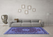 Machine Washable Medallion Blue Traditional Rug in a Living Room, wshtr1634blu