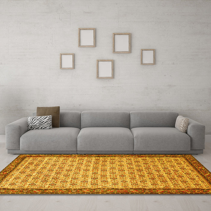 Machine Washable Persian Yellow Traditional Rug in a Living Room, wshtr1635yw