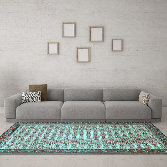 Machine Washable Persian Light Blue Traditional Rug in a Living Room, wshtr1635lblu