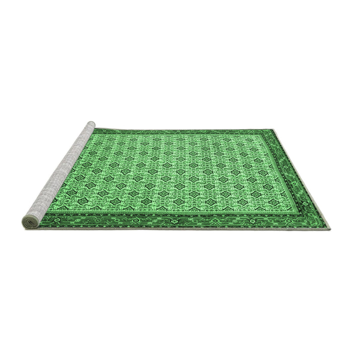 Sideview of Machine Washable Persian Emerald Green Traditional Area Rugs, wshtr1635emgrn