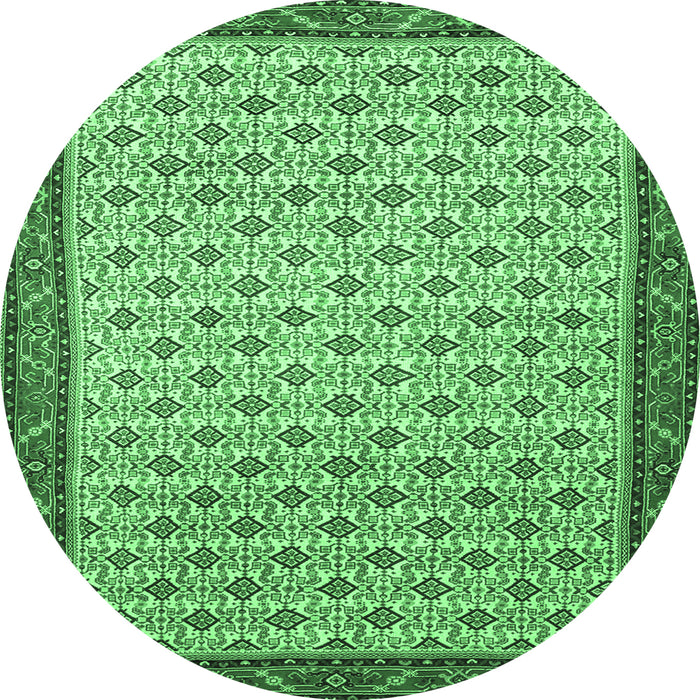 Round Machine Washable Persian Emerald Green Traditional Area Rugs, wshtr1635emgrn