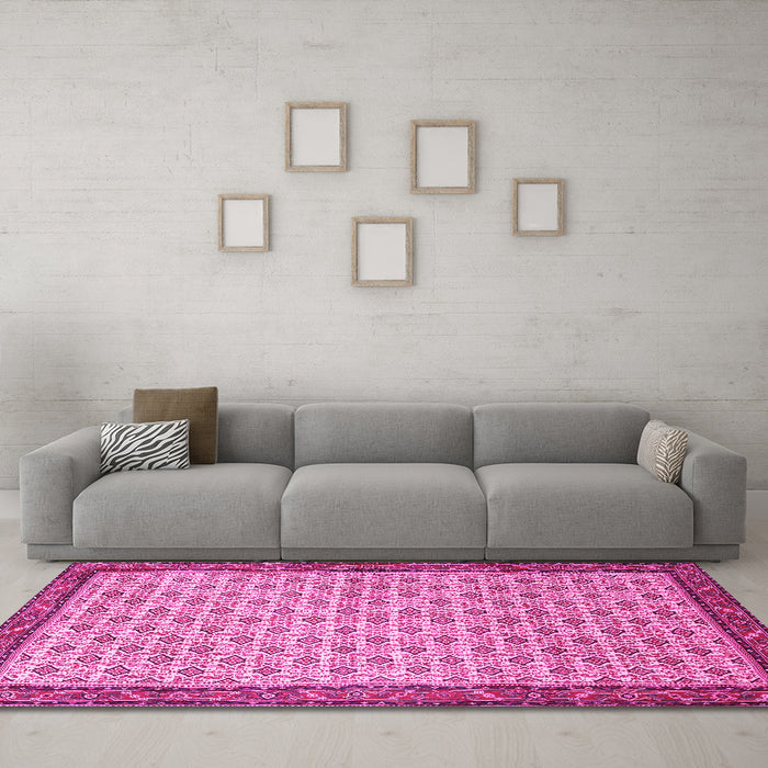 Machine Washable Persian Pink Traditional Rug in a Living Room, wshtr1635pnk