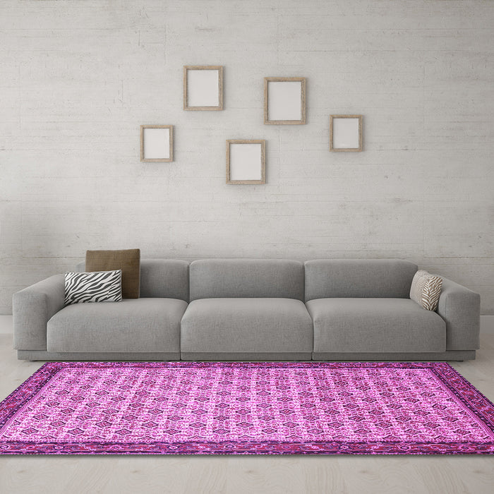 Machine Washable Persian Purple Traditional Area Rugs in a Living Room, wshtr1635pur