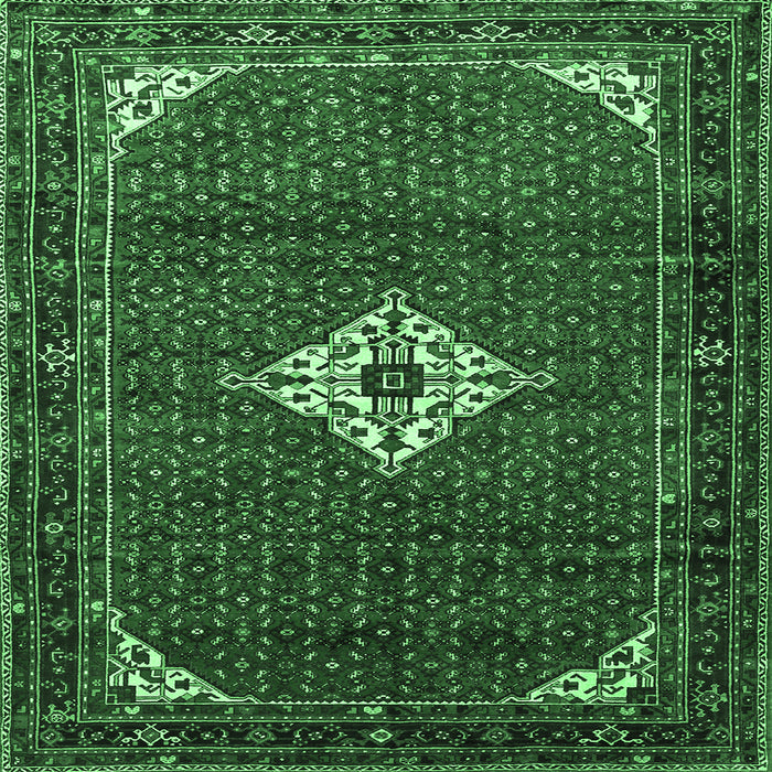 Square Machine Washable Persian Emerald Green Traditional Area Rugs, wshtr1636emgrn