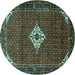 Round Machine Washable Persian Turquoise Traditional Area Rugs, wshtr1636turq