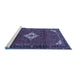 Sideview of Machine Washable Persian Blue Traditional Rug, wshtr1636blu