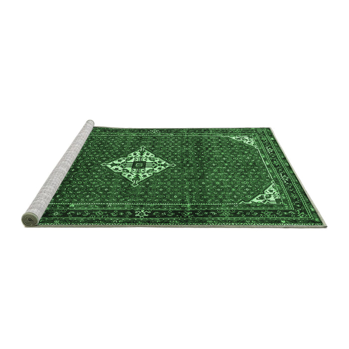 Sideview of Machine Washable Persian Emerald Green Traditional Area Rugs, wshtr1636emgrn