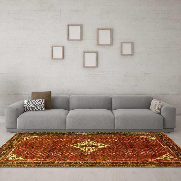 Machine Washable Persian Yellow Traditional Rug in a Living Room, wshtr1636yw