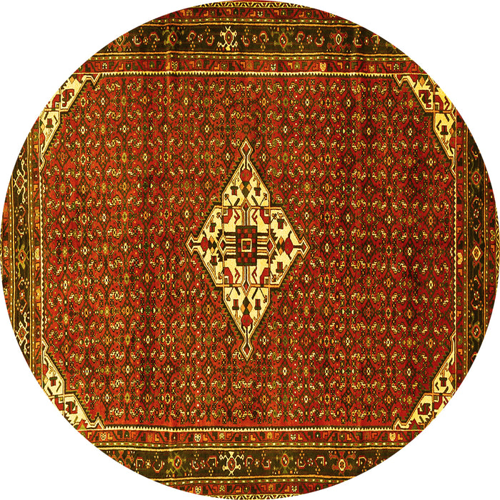 Round Machine Washable Persian Yellow Traditional Rug, wshtr1636yw