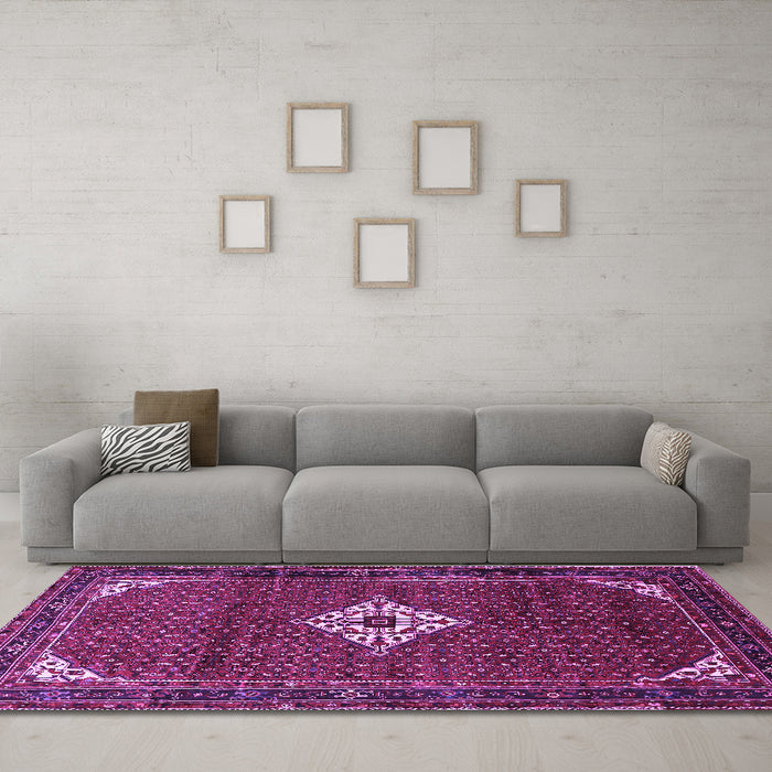 Machine Washable Persian Purple Traditional Area Rugs in a Living Room, wshtr1636pur
