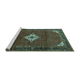Sideview of Machine Washable Persian Turquoise Traditional Area Rugs, wshtr1636turq