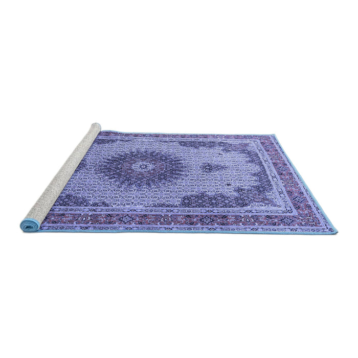 Sideview of Machine Washable Medallion Blue Traditional Rug, wshtr1637blu