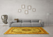 Machine Washable Medallion Yellow Traditional Rug in a Living Room, wshtr1637yw