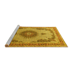 Sideview of Machine Washable Medallion Yellow Traditional Rug, wshtr1637yw