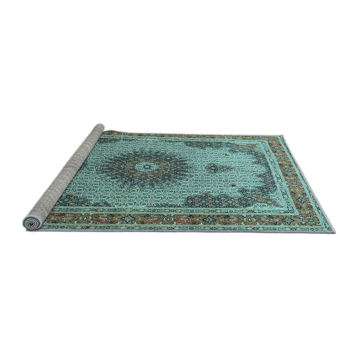 Sideview of Machine Washable Medallion Light Blue Traditional Rug, wshtr1637lblu