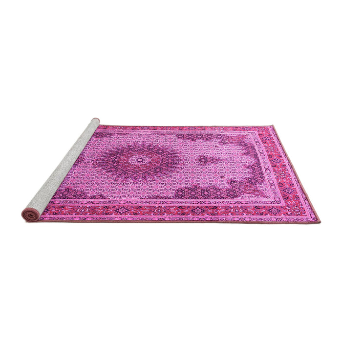 Sideview of Machine Washable Medallion Pink Traditional Rug, wshtr1637pnk