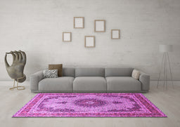 Machine Washable Medallion Purple Traditional Area Rugs in a Living Room, wshtr1637pur