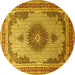 Round Machine Washable Medallion Yellow Traditional Rug, wshtr1637yw