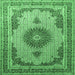 Square Machine Washable Medallion Emerald Green Traditional Area Rugs, wshtr1637emgrn