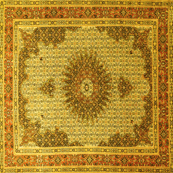 Square Machine Washable Medallion Yellow Traditional Rug, wshtr1637yw