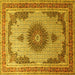 Square Machine Washable Medallion Yellow Traditional Rug, wshtr1637yw