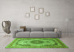 Machine Washable Medallion Green Traditional Area Rugs in a Living Room,, wshtr1637grn