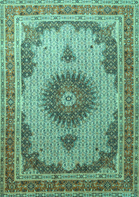 Medallion Turquoise Traditional Rug, tr1637turq