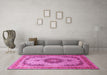 Machine Washable Medallion Pink Traditional Rug in a Living Room, wshtr1637pnk